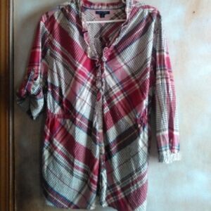 Tommy Hilfiger Red and White Plaid Blouse